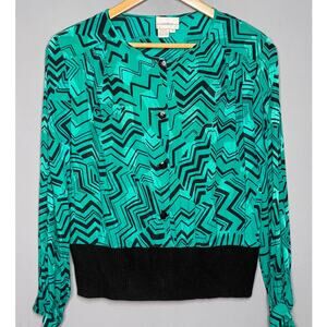 1980s Cadaz 100% Silk Button Up Long Sleeve Blouse Size 10